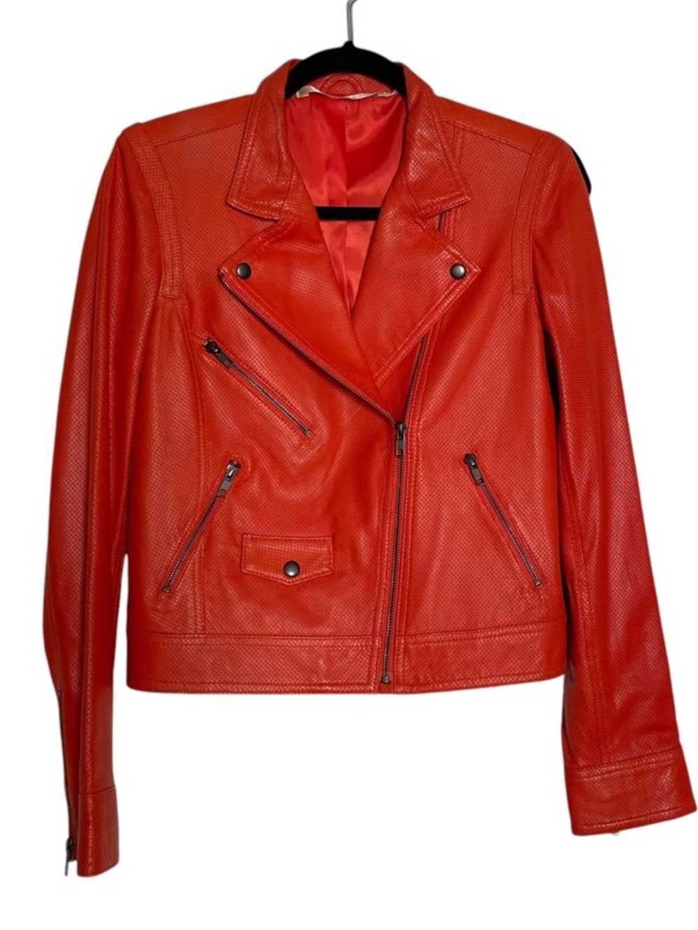 Truth and Pride Perforated Mesh Orange Real Leather Moto Jacket Size M